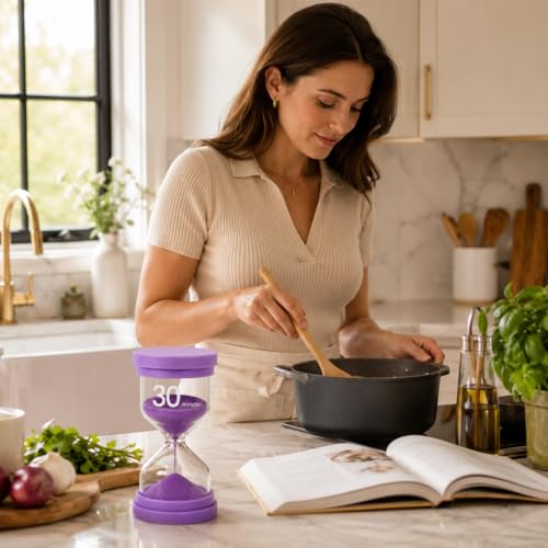 Image of Sand Timer 30 Minute, Sand Clock, Hour Glass Sand Timer Sand Clock Sandtimer Classroom Games Home Kitchen Officesand Clock Timer for Room Hourglass (Purple)