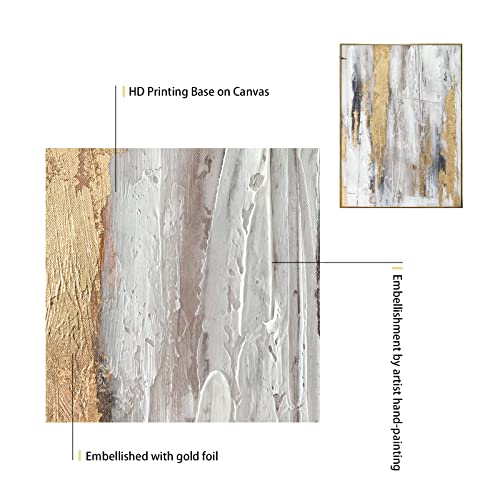 Zessonic Abstract Wall Art With Gold Foil - Gold And White Canvas Artwork Print With Glitter Texture For Modern Style Decor，Framed, Ready To Hang #TOP1