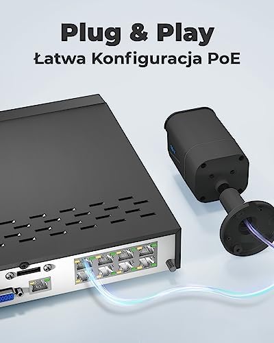 Reolink System kamer monitoringu 4K PoE, 4 szt. Wykrywanie osób/pojazdów 8MP zewnętrzne kamery CCTV IP PoE NVR 8-kanałów z HDD 2 TB do nagrywania 24/7, Noktowizja, Audio, RLK8-800B4-A Czarny