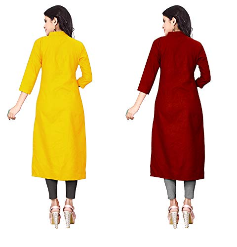 Image of NATEK Women's Cotton Straight Plain Kurtis Combo Pack of 2