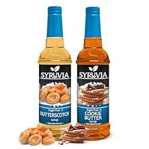 Syruvia Sugar-Free Butterscotch & Cookie Butter Coffee Syrup - 25.4 fl oz Premium Coffee Flavoring Syrup. 0 Calories, Kosher & Gluten-Free. Perfect for Drinks, Sodas, Shakes, Desserts & More.