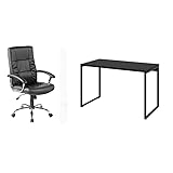 Conjunto de Mesa Kuadra 120 cm com Cadeira de Escritório Presidente Giratória com Relax Office Plus Preta
