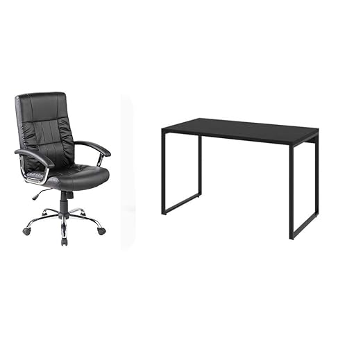 Conjunto de Mesa Kuadra 120 cm com Cadeira de Escritório Presidente Giratória com Relax Office Plus Preta