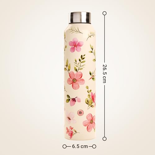 Image of EB-Everything Beautiful Stainless Steel Water Bottle 1 Litre Leakproof in Printed Funky Flower Design Ideal for Adults Kids Boys and Girls For Home Office School Gym 1 ltr (Funky Flower)