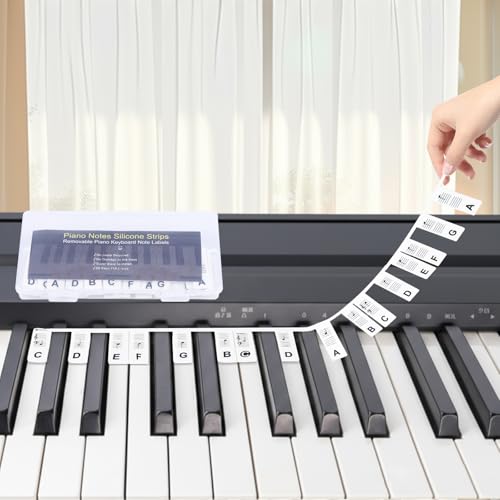 Hyzevee Piano Keyboard Stickers|Movable Piano Keyboard Note Labels|Piano Notes Overlay|Notes Guide for Beginner|88-Key Standard Full-Size Reusable and Comes with Box, Black, 1 Pcs