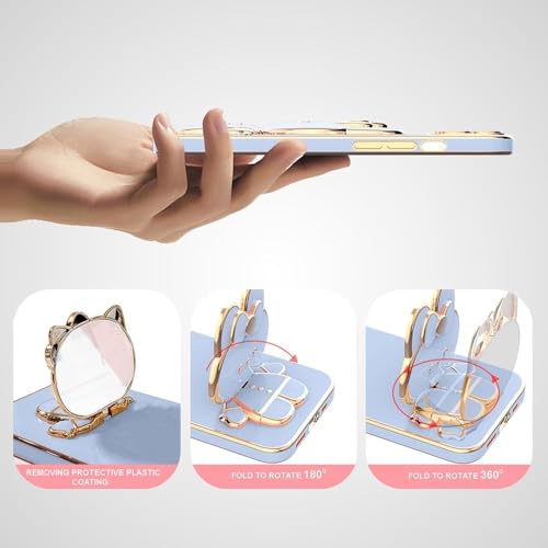 Image of 3D Cartoon Back Case Cover with Cosmetic Mirror for Oppo Reno 15 5G, Mobile Stand (B-Blue)