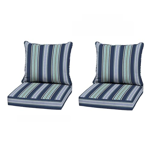 Image of Arden Outdoor Deep Seat Cushion Set, 2-Pack, 22 in x 24 in, Weather-Proof, Rain-Proof, Fade Resistant Patio Cushion for Chair, Sofa, and Couch Sapphire Aurora Blue Stripe