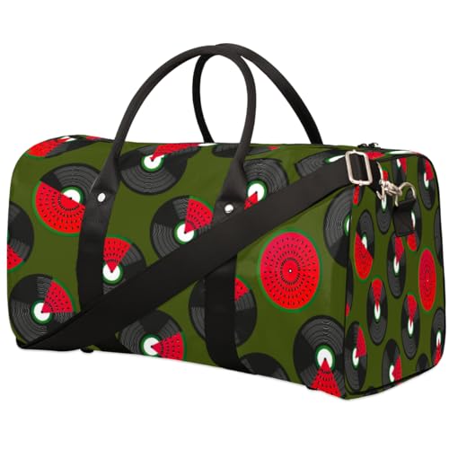 Abstract Cd Watermelon Travel Duffel Bag, Music Theme Sports Tote Gym Bag, Foldable Weekender Overnight Bag, Luggage Handle Bag for Women Men