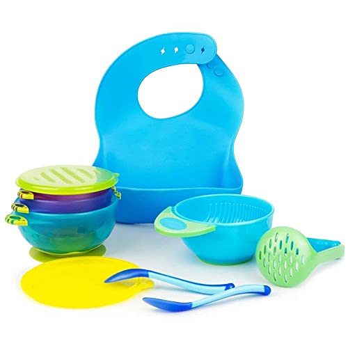 RyanLemon Baby Feeding Set, Silicone Baby Led Weaning Set, Suction Plate and Bowl, Pocket Bib, Spoon Fork, Toddler Flatware Set for Babies 6 Months+, Navy Blue