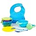 Baby Feeding Suction Bowl Silicone Bib Mash Bowl Set Feeding Spoons Blue