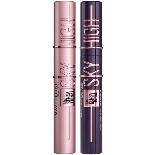 Maybelline New York Lash Sensational Sky High Mascara, Volumising & Lengthening Mascara, Washable Flake-Free Formula: Black + Plum Twilight (Duo Bundle)
