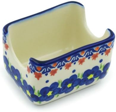 Polmedia Polish Pottery Sugar Packet Holder - Passion Poppy Pattern Handmade in Boleslawiec Poland by Ceramika Bona + Certificate of Authenticity