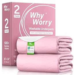 WhyWorry Washable Bed Pads for Adult Incontinence, 34"x36", Pink, 2 Count