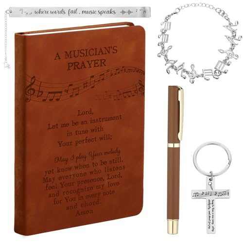 Tisancy 5 Pcs Music Lover Gifts for Women Men Music Teacher Appreciation Gifts Christian Musician Prayer Leather Journal Notebook for Musician Choir Singer Teacher Birthday(Brown)