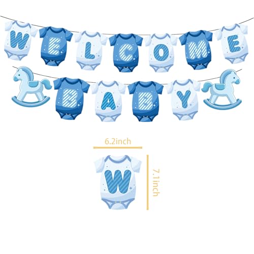 Image of Baby Shower Decorations for Boy- Baby Shower Banner Blue Paper Welcome Baby Banner Welcome Baby Sign