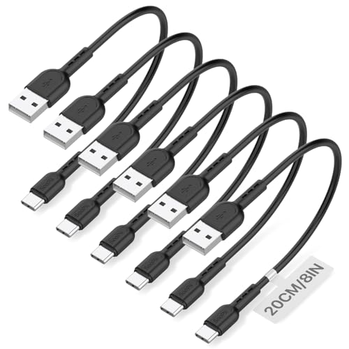 SOOPII Short USB C Cable,6 Pack 8 Inch USB A to USB C Cables,Short Type C Fast Charging Cables,Compatible with lPhone,Galaxy,lPad,Laptop,Charging Station and Power Bank Accessory(Black) by SOOPII - Used condition - US$7.91