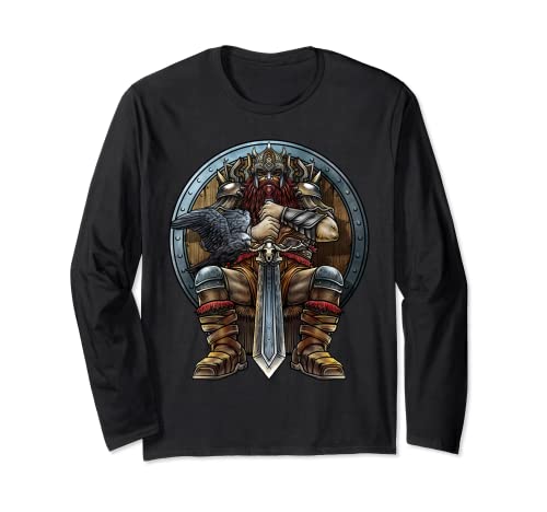 Espada de cuervo Viking En Trono Nórdico Escandinavo Manga Larga