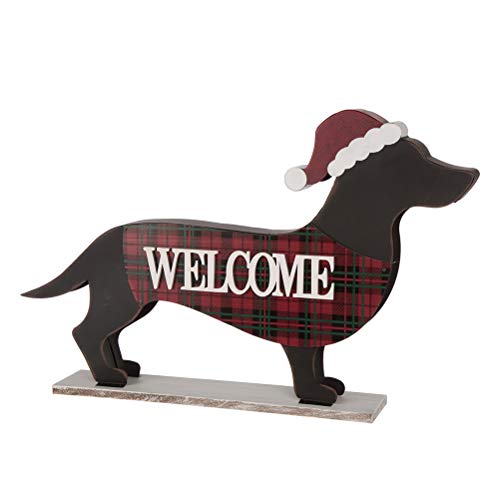 Image of Glitzhome 21.93 inch L Wooden Metal Dachshund Standing Front Door Porch Sign Christmas Welcome Sign Outdoor Indoor Welcome Joy Sign Xmas Holiday Decorations