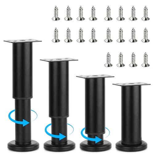 Yooler 4er Möbelfüße Set,12-18cm Möbelfüße Verstellbar, füße für möbel Metall schwarz Ersatz Stützfüße, DIY Schrankfüsse Tischfüße mit 20 Pcs Schrauben für Möbel Sofa Bett Nachttisch Fernsehschrank