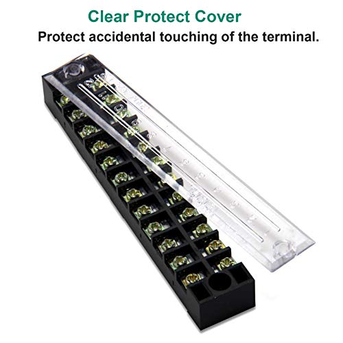Image of 15pcs (5 Sets) Terminal Block - 5pcs 12 Positions 600V 15A Dual Row Screw Terminal Strip with Cover + 10pcs 400V 15A 12 Positions Pre-Insulated Terminal Barrier Jumper Strips Black & Red by MILAPEAK