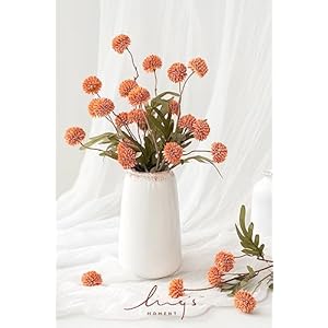 Lings Moment Pompon Mum Artificial Flower 5pcs Faux Silk Mini Chrysanth with Stems Bulk Fake Wedding Filler Flowers for DIY Bouquet Centerpieces Arrangements Shower Decorations Burnt Orange