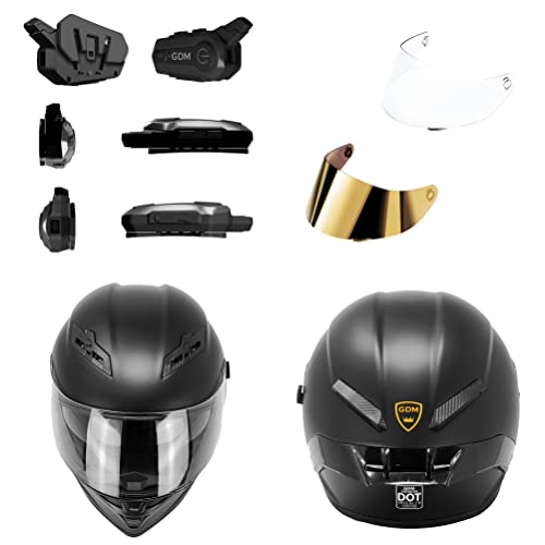 Gdm Demon Motorcycle Helmet With Bluetooth Intercom - Gold & Clear Shields - Large #TOP3