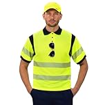 AYKRM High Vis Visibility Short Sleeve Polo T Shirt hi vis t Shirts Hi Vis High Viz Visibility Short Sleeve Safety Work hi vis t Shirt (Yellow, XL)