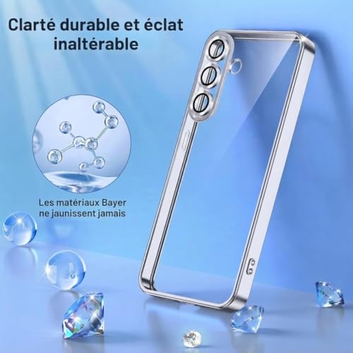 Image of VONZEE Clear Logo Electroplating Transparent Case for Samsung A17 5G, Magnetic Plating Electroplate TPU Cover, Individual Camera Protection for Each Lens - Silver