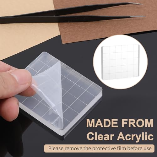 6Pcs Acrylic Stamp Blocks for Stamping, Clear Acrylic Stamping Blocks Set with Grid Lines Stampings Tool for Crafting Scrapbooking Crafts, Making DIY Craft Assorted Sizes