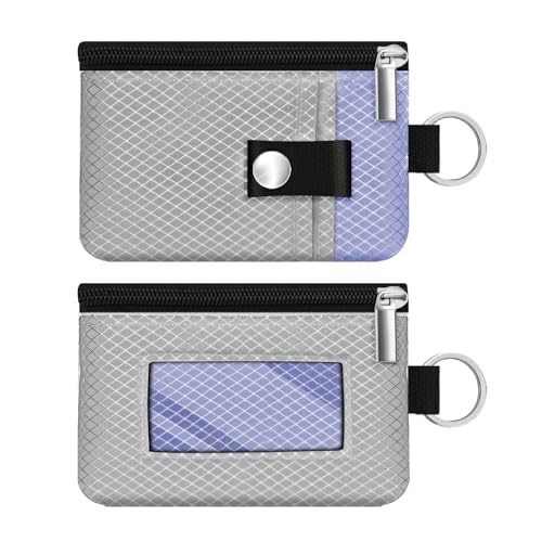 Image of Minimalist RFID Blocking Small Wallet with ID Window,WaterResistant Zip Id Case Wallet with Lanyard Keychain for Cards,Cash,Travel,Women,Men (Light Gray /Lavender Purple)