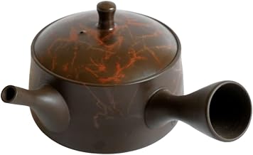 (Teapot Made by Traditional Craftsmen) Flat Teapot Yo Hi Tokoname Ware, 7.1 fl oz (210 ml), Handmade, Ketsuko, Joint-Planned, Made in Japan, Cucumber Flat, Red