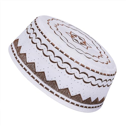 Image of Men Muslim Prayer Kufi Hat Prayer Headwear Cap Islamic Beanie Skull Cap Embroidery Kofia Topi Sun Hat