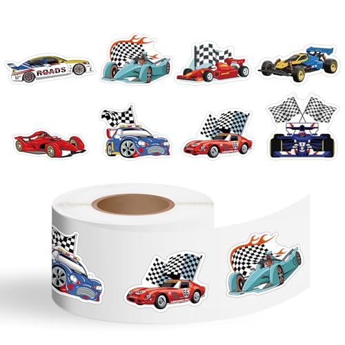 500 Pcs Racing Stickers Roll Self Adhesive Waterproof Cartoon Birthday Party Decorations Supplies Favors DIY Craft Decals for Water Bottles Skateboard Laptop Bike Phone Case Suitcase Luggage Guitar