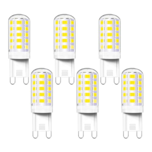 Akynite Bombilla G9 LED 4W Luz Fría 6000K, 400LM, 33 SMD LEDs, Equivalente a Halógena G9 40W 33W, No Regulable, LED Casquillo G 9 230V para Luz Espejo de Baño, Luz de Pared Interior, pack de 6