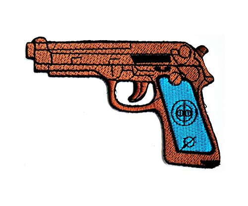 Oncex Gun Police Fashion Embroidered Applique Patch Brown Gun Cartoon Kids Iron On Sew On Patches For Jackets Hat Clothing Bags Decoration #TOP2
