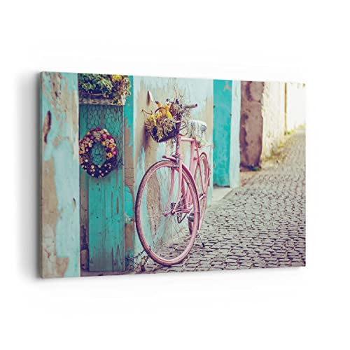 Cuadros Decoracion Salon Rosa Bicicleta Vintage Lienzos decorativos 120x80cm Cuadro Sobre Lienzo Moderno Dormitorio Cocina Cuadros Pared Imágenes Wall Art Prints Decor Canvas Grande XXL AA120x80-4471