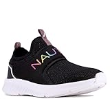 Nautica Kids Youth Athletic Fashion Sneaker Running Tennis Shoe Slip On- Boy - Girl Little Kid Big Kid-Coaster Girls-Black Glitter Mesh Red Blue White Size-5
