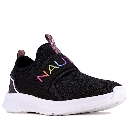 Nautica Kids Youth Athletic Fashion Sneaker Running Tennis Shoe Slip On- Boy - Girl Little Kid Big Kid-Coaster Girls-Black Glitter Mesh Red Blue White Size-5