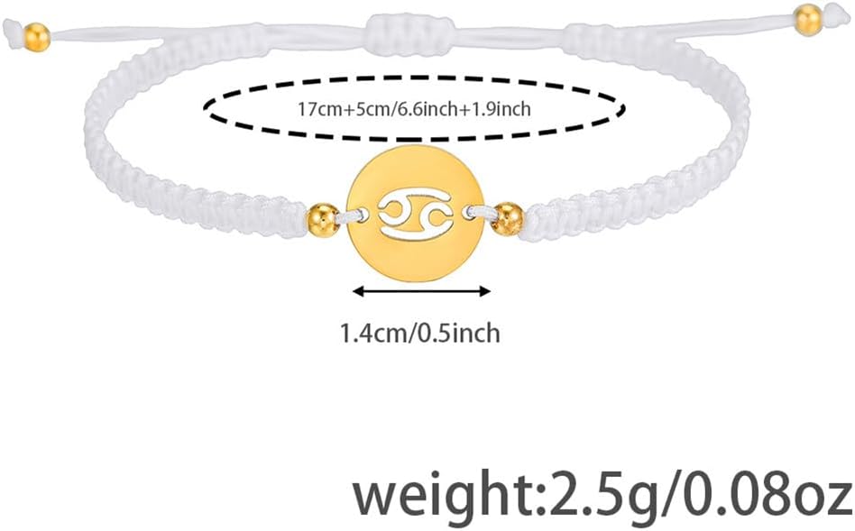 Men Women 12 Zodiac Round Disc Pendant Woven Bracelet image 5