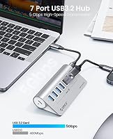ORICO USB C Hub, 7-Port Aluminium USB Splitter, 5Gbps USB Hub mit 0.5m USB C Kabel und USB A Adapter, USB Verteiler mit 5V/2A Netzteil Typ C Port für MacBook, Mackbook Pro – Ansicht 2