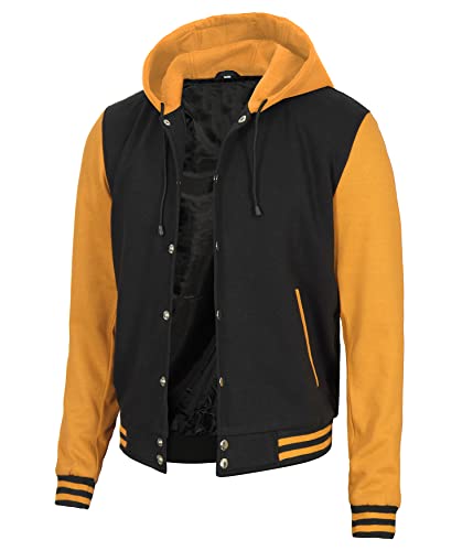 Image of Decrum Hooded Varsity Jacket Men - Fashion Trendy Casual High School Baseball Letterman Mens Hoodie Bomber Jackets