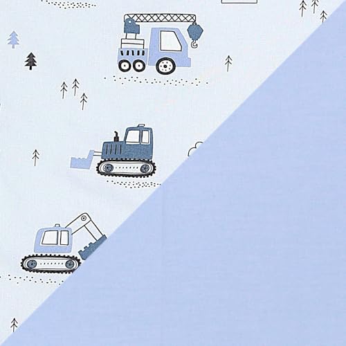 TupTam Kinder Bettwäsche Gemustert 2-Teilig Wendebettwäsche, Farbe: Baufahrzeuge/Bagger/Blau/Grau, Größe: 135x100 cm