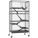 PawHut Gabbia per Animali Piccoli 6 Ingressi 80x52x159cm Argento Grigio