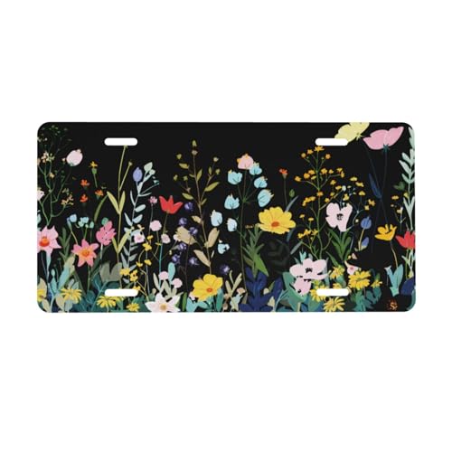 UEQIKI Wild Flowers Front License Plate for Women Car Vanity Plates Decorative Aluminum Metal Cute Novelty License Plate Cover for Men 6x12 Inch (4 Holes)