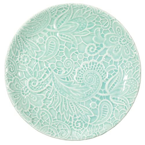 Vidalenta Ceramic Dessert Plates - 8" Porcelain Pasta Salad Plate Set Of 4 - Vintage Dinner & Appetizer Plate Embossed Lace Pattern Serving Dishes Child Size - Microwave Oven & Dishwasher Safe, Green #TOP6
