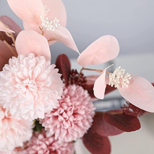 Hawesome Artificial Flower Chrysanthemum, Hydrangea Flower, Bouquet Eucalyptus Leaves, Bridal Bouquet, Wedding Decoration, Ball Flowers, Home Decoration, 1 Set Pink Purple