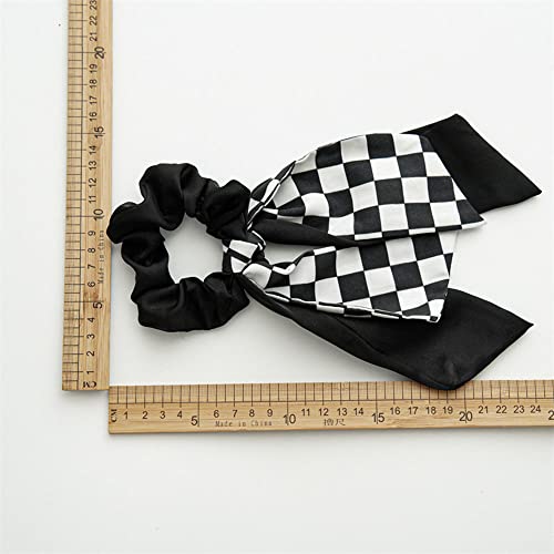 4Pcs Short Hair Scarf With Ribbon Bow Scrunchies Elegant Bow Hair Ties Plaid Hair Scrunchies Chiffon Bowknot Hair Scrunchies For Women #TOP1