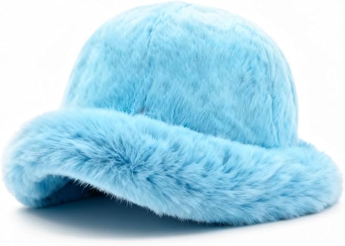 Blue Furry Hat, Star Patterned Round Hat, a Winter Accessory for Girls