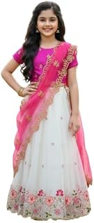 Beautiful Semi-Stitch Kids Embroidery Work White Color Lehenga Choli With Embroidery Dupatta Set For 3 to 14 Year Girls. Price In India