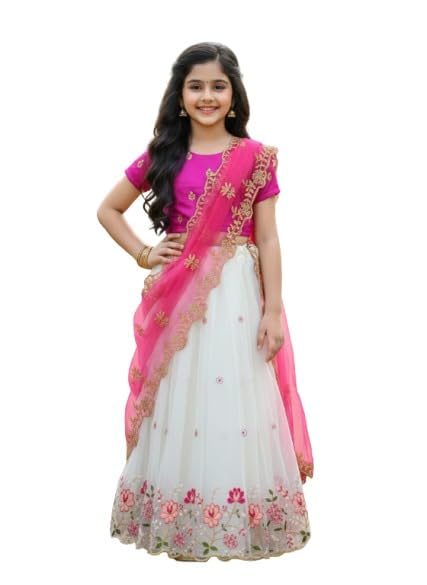 Beautiful Semi-Stitch Kids Embroidery Work White Color Stituch Lehenga Choli With Unstituch Blouse Embroidery Dupatta Set ... - Review, Price and Buying Guide